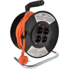 Solight prodlužovací přívod na bubnu, 4 zásuvky, 25m, oranžový kabel, 3x 1,5mm2