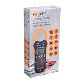 Solight klešťový multimetr, max. AC 600V/600A, max. DC 600V, test diody, bzučák, odpor, teplota