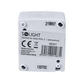 Solight vypínač do vlhka IP54, č. 1 jednopólový, šedý