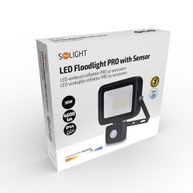 Solight LED reflektor PRO se senzorem, 50W, 4250lm, 5000K, IP44