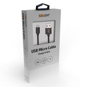 Solight USB kabel, USB 2.0 A konektor - USB B micro konektor, blistr, 1m