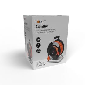 Solight prodlužovací přívod na bubnu, 1 zásuvka, 50m, oranžový kabel, 3x 1,5mm2