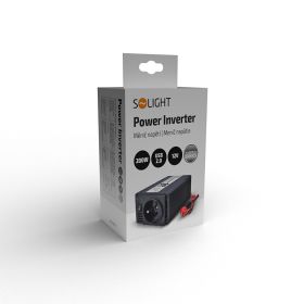 Solight invertor 12V, USB 500mA, kovový, černý, max. zatížení: 200W