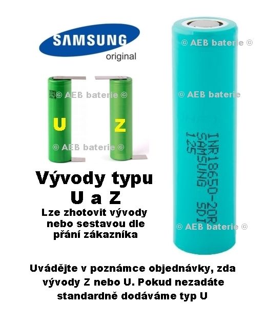 Baterie Samsung 3,6V 2000mAh INR 18650-20R - vývody U