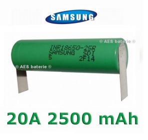 Baterie Samsung INR 18650-25R Li-Ion 2500mAh 20A - vývody U