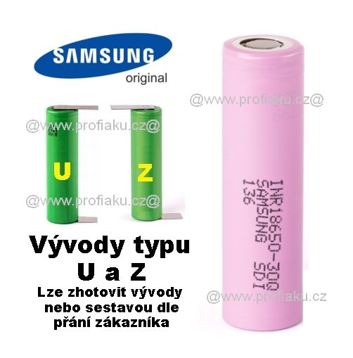 Baterie Samsung INR18650 - 30Q 3000mAh - 20A vývody U