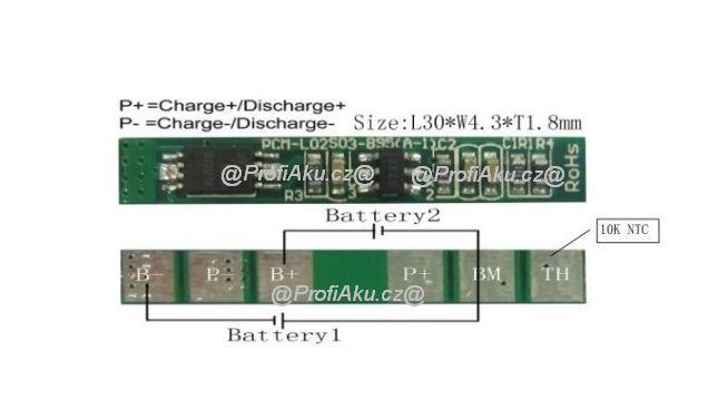 BMS pro Li-Ion Li-Pol baterie 2S 7,2V-7,4V 3A + NTC 10K AEB