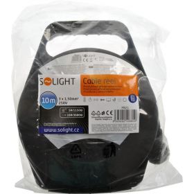 Solight prodlužovací přívod na bubnu, 4 zásuvky, 10m, černý kabel, 3x 1,5mm2